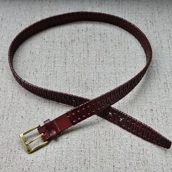 Genuine Leather Belt Brown Braided Unisex Gold Tone Solid Brass Buckle Waistband - Picture 7 of 12